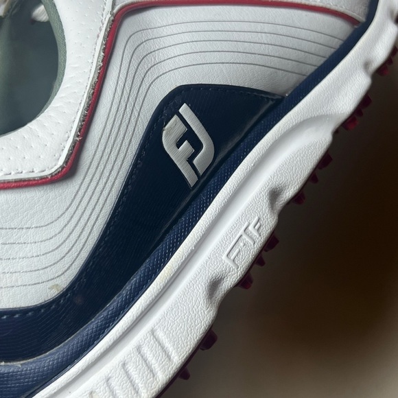 Men’s Worn Once? Footjoy FJ Pro S/L Size 8 Spikeless Golf Shoes White Blue - Picture 12 of 14